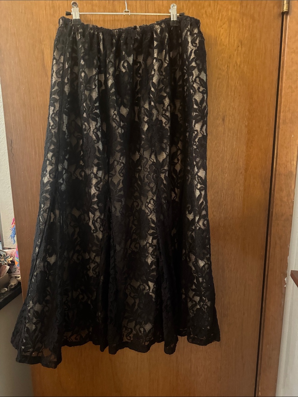 JM Collection Black Lace Maxi Skirt with Nude Underlay